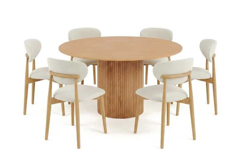 Kopparbo spisegruppe rund 130 cm eik med 6 Molly spisestoler, Eik