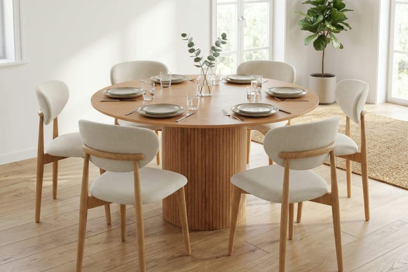 Kopparbo spisegruppe rund 130 cm eik med 6 Molly spisestoler - Eik - Møbler - Bord - Spisegruppe