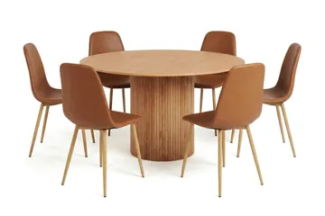 Kopparbo spisegruppe rund 130 cm eik med 6 Nibe spisestoler - Eik - Møbler - Bord - Spisegruppe
