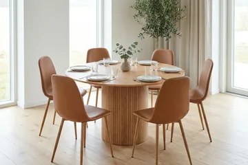 Kopparbo spisegruppe rund 130 cm eik med 6 Nibe spisestoler - Eik - Møbler - Bord - Spisegruppe