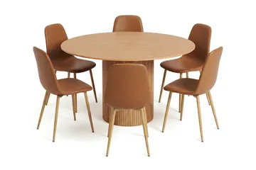 Kopparbo spisegruppe rund 130 cm eik med 6 Nibe spisestoler - Eik - Møbler - Bord - Spisegruppe