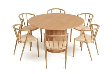 Kopparbo spisegruppe rund 130 cm eik med 6 Winston spisestoler - Eik - Møbler - Bord - Spisegruppe