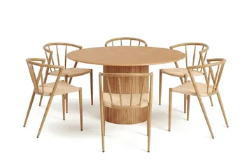 Kopparbo spisegruppe rund 130 cm eik med 6 Winston spisestoler - Eik - Møbler - Bord - Spisegruppe