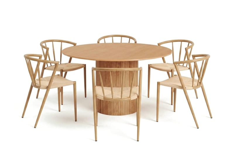 Kopparbo spisegruppe rund 130 cm eik med 6 Winston spisestoler, Eik