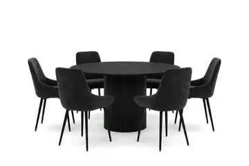 Kopparbo spisegruppe rund 130 cm svart med 6 Alsarp spisestoler - Svart - Møbler - Bord - Spisegruppe