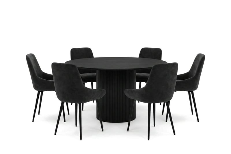 Kopparbo spisegruppe rund 130 cm svart med 6 Alsarp spisestoler - Svart - Møbler - Bord - Spisegruppe
