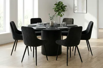 Kopparbo spisegruppe rund 130 cm svart med 6 Alsarp spisestoler - Svart - Møbler - Bord - Spisegruppe