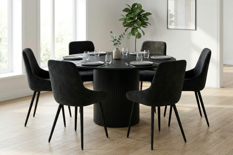 Kopparbo spisegruppe rund 130 cm svart med 6 Alsarp spisestoler - Svart - Møbler - Bord - Spisegruppe