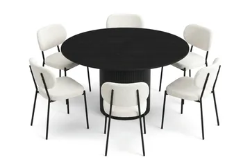 Kopparbo spisegruppe rund 130 cm svart med 6 Gemmiano spisestoler - Svart - Møbler - Bord - Spisegruppe