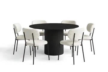 Kopparbo spisegruppe rund 130 cm svart med 6 Gemmiano spisestoler - Svart - Møbler - Bord - Spisegruppe