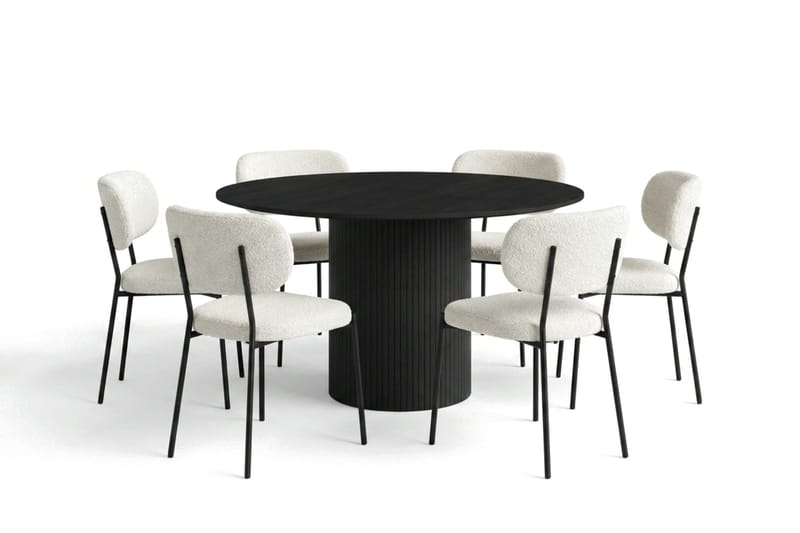 Kopparbo spisegruppe rund 130 cm svart med 6 Gemmiano spisestoler - Svart - Møbler - Bord - Spisegruppe