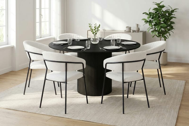 Kopparbo spisegruppe rund 130 cm svart med 6 Karol spisestoler - Svart - Møbler - Bord - Spisegruppe