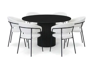 Kopparbo spisegruppe rund 130 cm svart med 6 Karol spisestoler - Svart - Møbler - Bord - Spisegruppe
