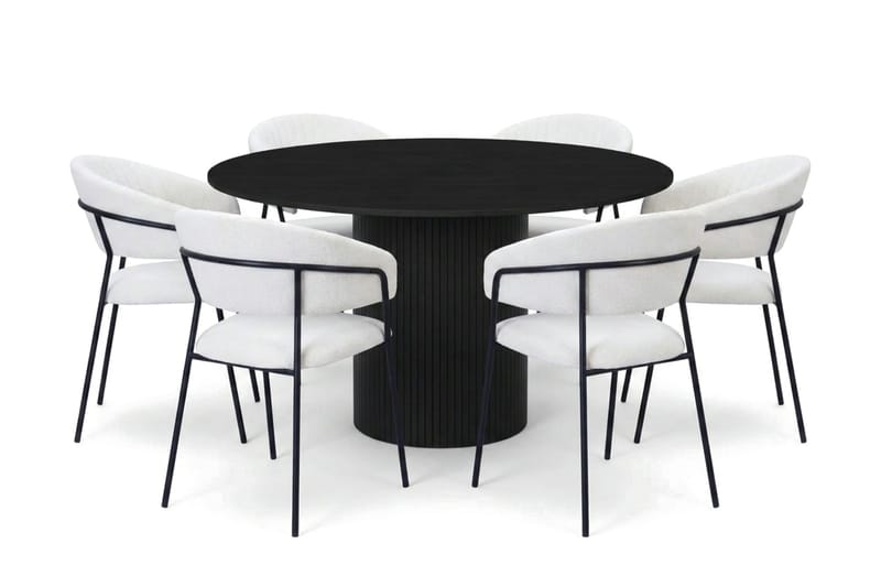 Kopparbo spisegruppe rund 130 cm svart med 6 Karol spisestoler, Svart