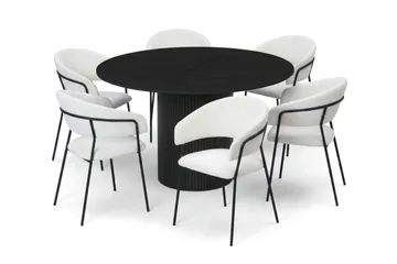 Kopparbo spisegruppe rund 130 cm svart med 6 Karol spisestoler - Svart - Møbler - Bord - Spisegruppe