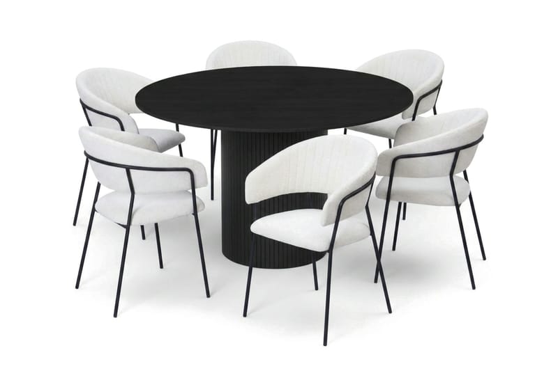 Kopparbo spisegruppe rund 130 cm svart med 6 Karol spisestoler - Svart - Møbler - Bord - Spisegruppe