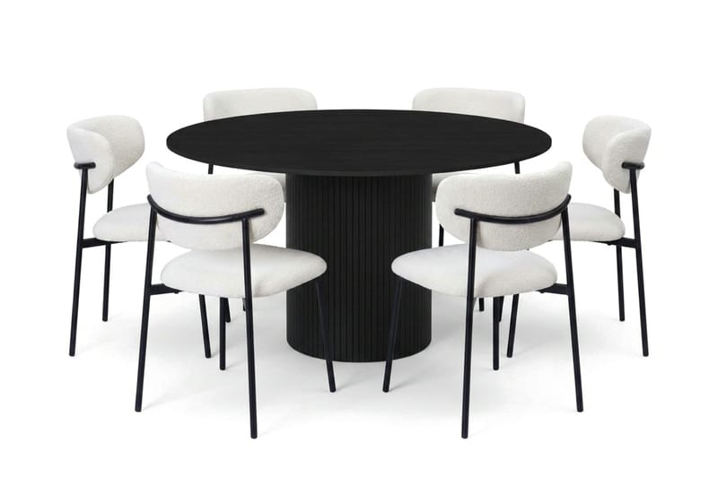 Kopparbo spisegruppe rund 130 cm svart med 6 Lucy spisestoler, Svart