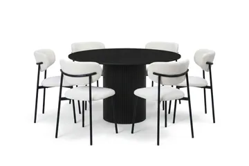Kopparbo spisegruppe rund 130 cm svart med 6 Lucy spisestoler - Svart - Møbler - Bord - Spisegruppe