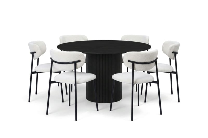 Kopparbo spisegruppe rund 130 cm svart med 6 Lucy spisestoler - Svart - Møbler - Bord - Spisegruppe