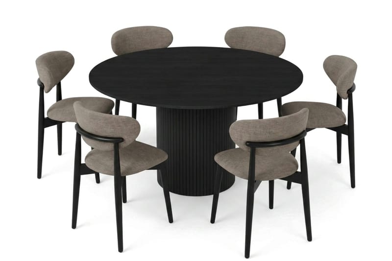 Kopparbo spisegruppe rund 130 cm svart med 6 Molly spisestoler - Svart - Møbler - Bord - Spisegruppe