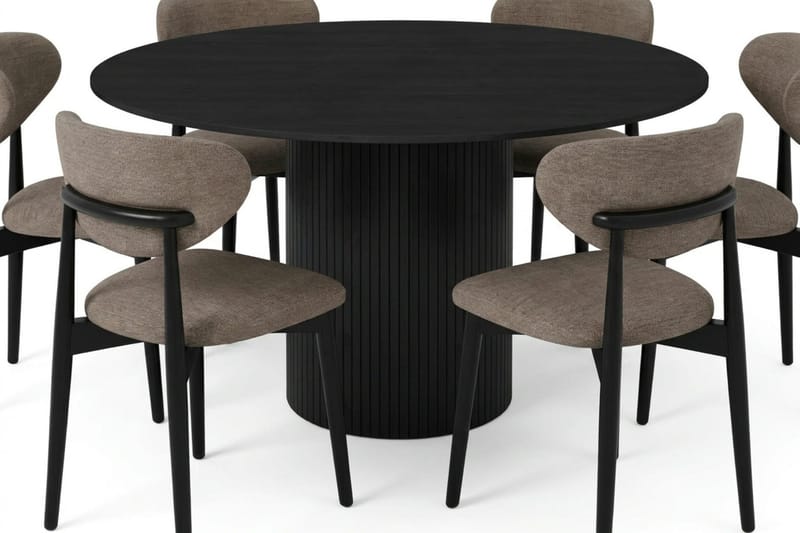 Kopparbo spisegruppe rund 130 cm svart med 6 Molly spisestoler - Svart - Møbler - Bord - Spisegruppe