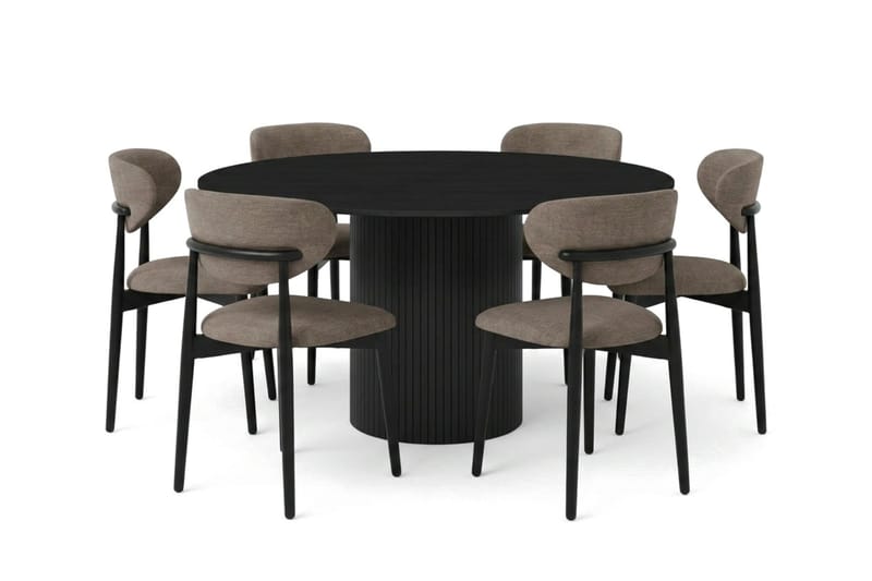 Kopparbo spisegruppe rund 130 cm svart med 6 Molly spisestoler, Svart