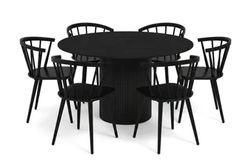 Kopparbo spisegruppe rund 130 cm svart med 6 Tyrö spisestoler - Svart - Møbler - Bord - Spisegruppe