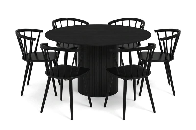 Kopparbo spisegruppe rund 130 cm svart med 6 Tyrö spisestoler - Svart - Møbler - Bord - Spisegruppe