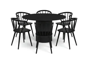 Kopparbo spisegruppe rund 130 cm svart med 6 Tyrö spisestoler - Svart - Møbler - Bord - Spisegruppe