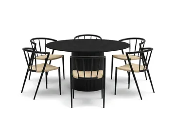Kopparbo spisegruppe rund 130 cm svart med 6 Winston spisestoler - Svart - Møbler - Bord - Spisegruppe