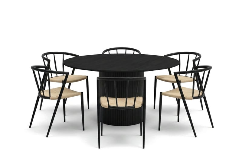 Kopparbo spisegruppe rund 130 cm svart med 6 Winston spisestoler - Svart - Møbler - Bord - Spisegruppe