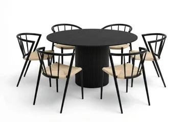 Kopparbo spisegruppe rund 130 cm svart med 6 Winston spisestoler - Svart - Møbler - Bord - Spisegruppe