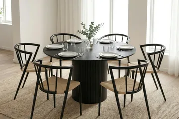 Kopparbo spisegruppe rund 130 cm svart med 6 Winston spisestoler - Svart - Møbler - Bord - Spisegruppe