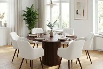 Kopparbo spisegruppe rund 130 cm valnøtt med 6 Filippa spisestoler - Valnøtt - Møbler - Bord - Spisegruppe