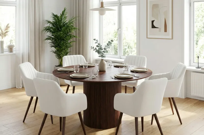 Kopparbo spisegruppe rund 130 cm valnøtt med 6 Filippa spisestoler - Valnøtt - Møbler - Bord - Spisegruppe