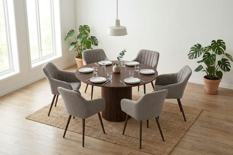 Kopparbo spisegruppe rund 130 cm valnøtt med 6 Filippa spisestoler - Valnøtt - Møbler - Bord - Spisegruppe