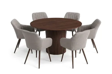 Kopparbo spisegruppe rund 130 cm valnøtt med 6 Filippa spisestoler - Valnøtt - Møbler - Bord - Spisegruppe