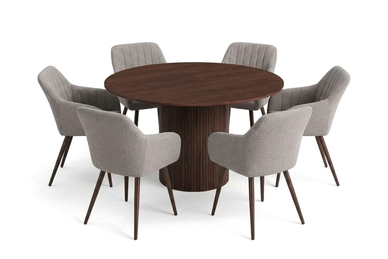 Kopparbo spisegruppe rund 130 cm valnøtt med 6 Filippa spisestoler - Valnøtt - Møbler - Bord - Spisegruppe