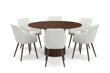 Kopparbo spisegruppe rund 130 cm valnøtt med 6 Filippa spisestoler - Valnøtt - Møbler - Bord - Spisegruppe