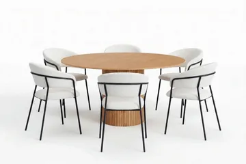 Kopparbo spisegruppe rund 150 cm eik med 6 Karol spisestoler - Eik - Møbler - Bord - Spisegruppe