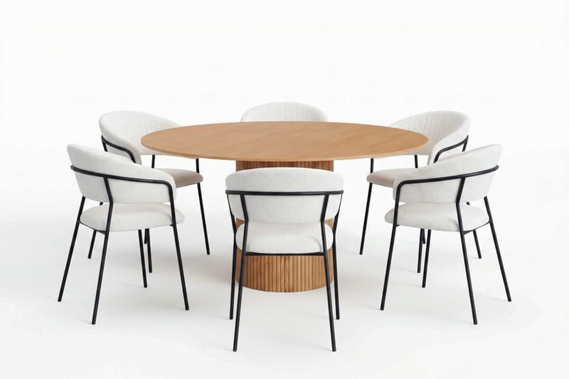 Kopparbo spisegruppe rund 150 cm eik med 6 Karol spisestoler - Eik - Møbler - Bord - Spisegruppe