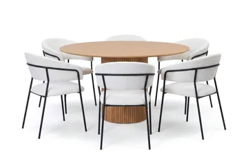 Kopparbo spisegruppe rund 150 cm eik med 6 Karol spisestoler - Eik - Møbler - Bord - Spisegruppe