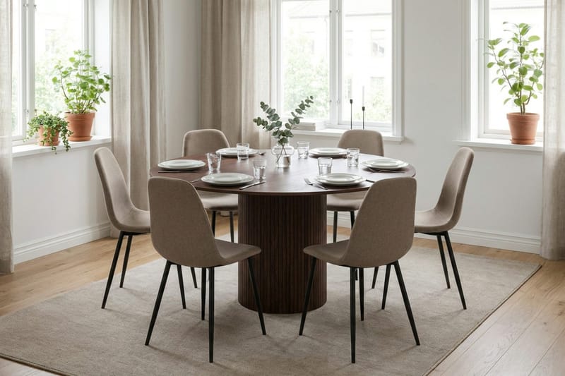 Kopparbo spisegruppe rund 150 cm valnøtt med 6 Katy spisestoler - Valnøtt - Møbler - Bord - Spisegruppe