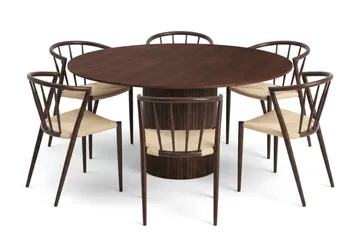 Kopparbo spisegruppe rund 150 cm valnøtt med 6 Winston spisestoler - Valnøtt - Møbler - Bord - Spisegruppe