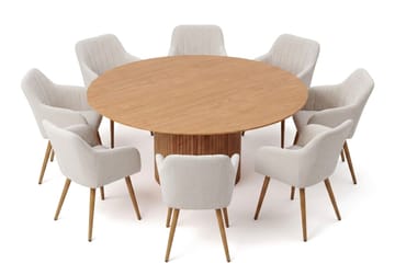 Kopparbo Spisegruppe rund 180 cm Eik med 8 Filippa Spisestoler - Eik - Møbler - Bord - Spisegruppe