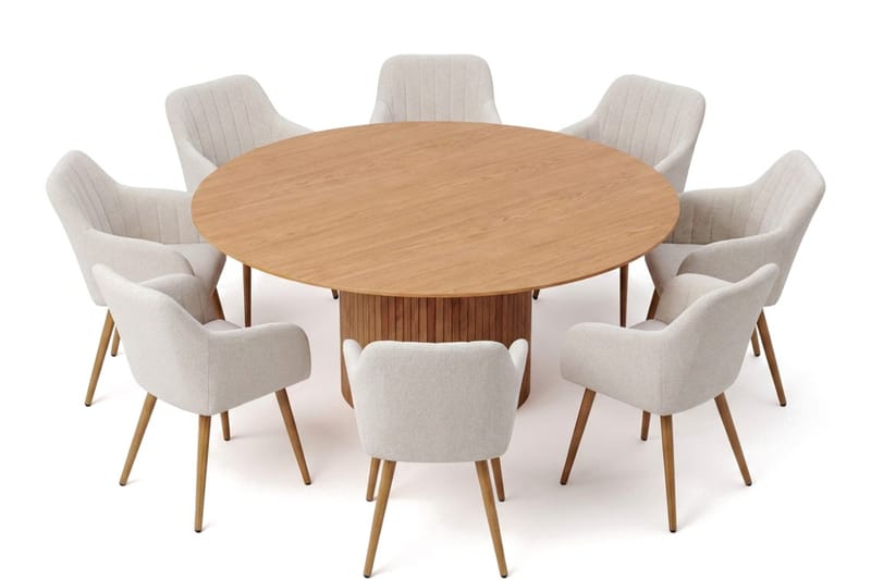 Kopparbo Spisegruppe rund 180 cm Eik med 8 Filippa Spisestoler - Eik - Møbler - Bord - Spisegruppe