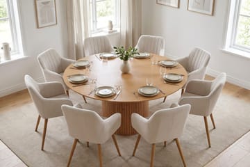 Kopparbo Spisegruppe rund 180 cm Eik med 8 Filippa Spisestoler - Eik - Møbler - Bord - Spisegruppe