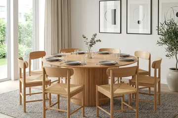 Kopparbo spisegruppe rund 180 cm eik med 8 Malte spisestoler - Møbler - Bord - Spisegruppe