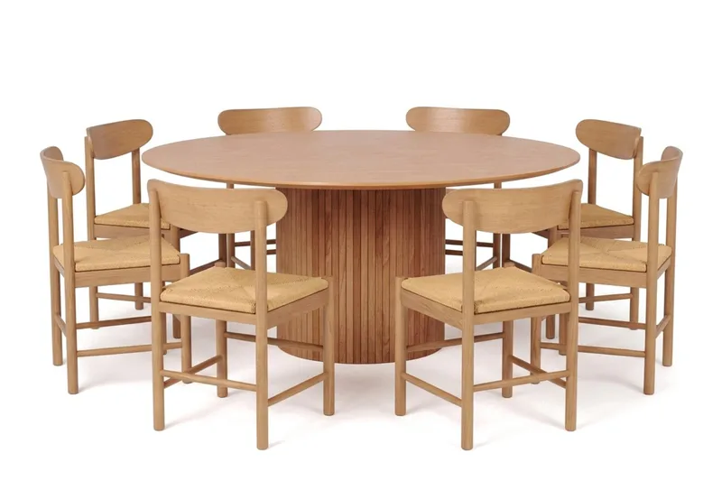 Kopparbo spisegruppe rund 180 cm eik med 8 Malte spisestoler