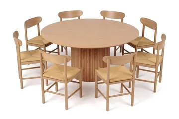 Kopparbo spisegruppe rund 180 cm eik med 8 Malte spisestoler - Møbler - Bord - Spisegruppe